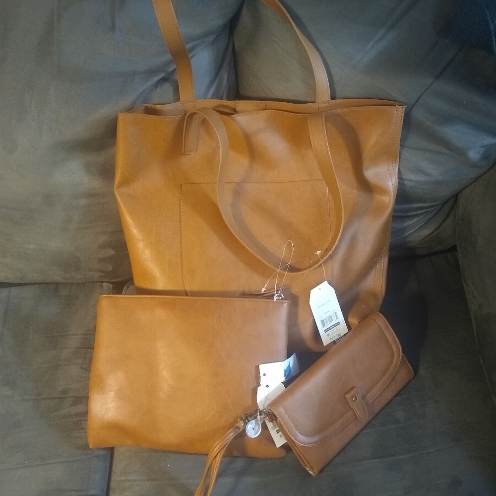 Purse, wallet, and makeup bag set.